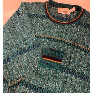 Vintage London Fog Mens Large Teal Textured 3D Knit Cotton Sweater Made in USA